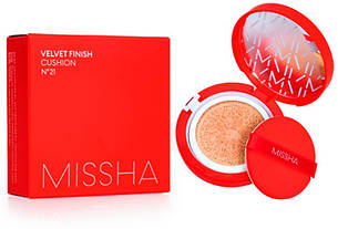 Тональный кушон с матирующим покрытием Missha Velvet Finish Cushion SPF50+/PA+++ ТОН 21, 15 g