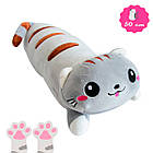 Кіт батон плюшева іграшка Сіра, м'яка іграшка - подушка обіймашка кіт довгий 50см (подушка кот батон)
