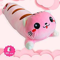 Мягкая игрушка подушка "Кот батон" Розовый, игрушка длинный кот подушка обнимашка 50см (іграшка кіт) (TL)