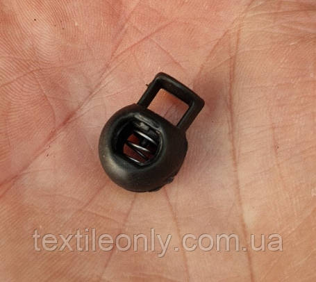 Фіксатор для шнура бочечка колір чорний під шнур 6-7 мм, фото 1