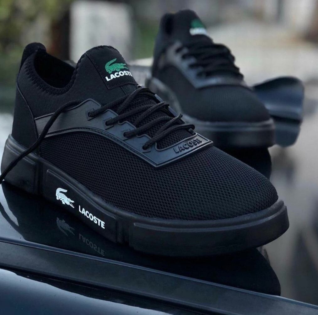 Кросівки чоловічі кеди літні в сітку легкі весна-літо Lacoste чорні Туреччини. Живе фото, фото 1