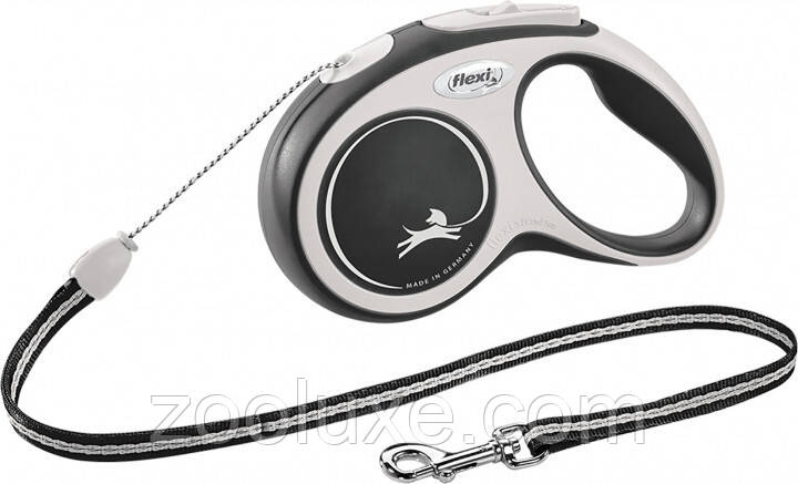 Повідець-рулетка для собак Flexi New Comfort S, 5 м, трос, чорний / Рулетка для собак Флексі/Повідець для
