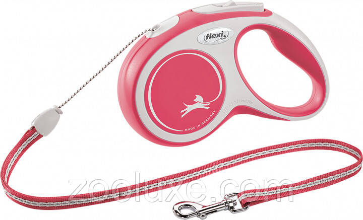 Повідець-рулетка для собак Flexi New Comfort S, 5 м, трос, червоний / Рулетка для собак Флексі/Повідець для