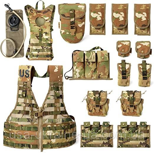 Набір: бойовий жилет MT Military MOLLE 2, комплект з підсумками, тактичний рюкзак та гідратор, фото 1