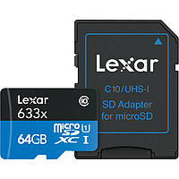 Карта пам'яті Lexar 64GB High-Performance 633x UHS-I microSDXC Memory Card with SD Adapter (LSDMI64GBN633A)