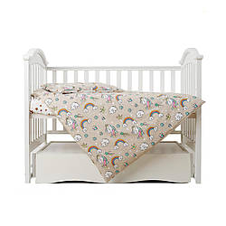 Дитяча бавовняна постільна білизна в ліжечках Twins Unicorn, 3 елементи, 120х60 см., бежеве