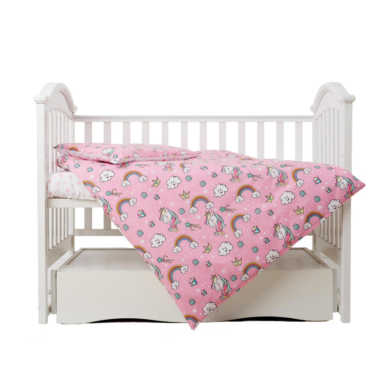 Дитяча бавовняна постільна білизна в ліжечко Twins Unicorn, 3 елементи, 120х60 см, рожеве