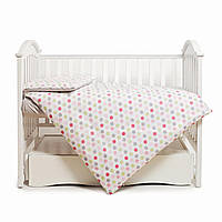 Дитяча постільна білизна в ліжечко Twins Happy, Points, 3 елементи, 120х60 см, сіро-рожеве