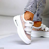 Літні білі жіночі шкіряні кросівки натуральна шкіра + сітка на платформі
