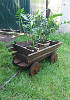 Декоративний, дерев'яний темно-коричневий візок ручної роботи для саду та подвір'я, 80х50 см