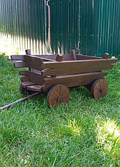 Декоративний, дерев'яний темно-коричневий візок ручної роботи для саду та подвір'я, 80х50 см