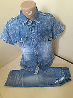 Літня Джинсова сорочка короткий рукав для хлопчика р.128 - 164