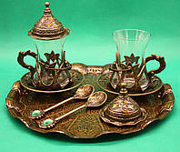 Турецкий набор для кофе Армуды, лукумницы, ложечки на подносе