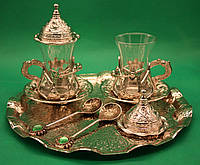 Турецкий набор для кофе Армуды, лукумницы, ложечки Сереюристый на подносе