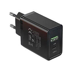 Мережевий зарядний пристрій Vention з 2 портами USB A + USB C 18 Вт + 20 Вт PD Black (FBBBO-EU)