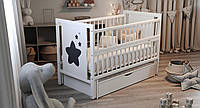 Дитяче ліжечко з шухлядою Дубок Зірочка, з натурального дерева, від 0 до 5-6 років, біле