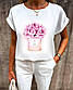 Літня біла блуза вільного крою з короткими рукавами та малюнком (р. 42-54) 27BL1015, фото 3