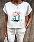 Літня біла блуза вільного крою з короткими рукавами та малюнком (р. 42-54) 27BL1015, фото 4