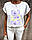 Літня біла блуза вільного крою з короткими рукавами та малюнком (р. 42-54) 27BL1015, фото 5