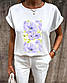 Літня біла блуза вільного крою з короткими рукавами та малюнком (р. 42-54) 27BL1015, фото 5