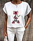 Літня біла блуза вільного крою з короткими рукавами та малюнком (р. 42-54) 27BL1015, фото 6