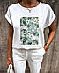 Літня біла блуза вільного крою з короткими рукавами та малюнком (р. 42-54) 27BL1015, фото 8