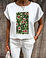 Літня біла блуза вільного крою з короткими рукавами та малюнком (р. 42-54) 27BL1015, фото 9