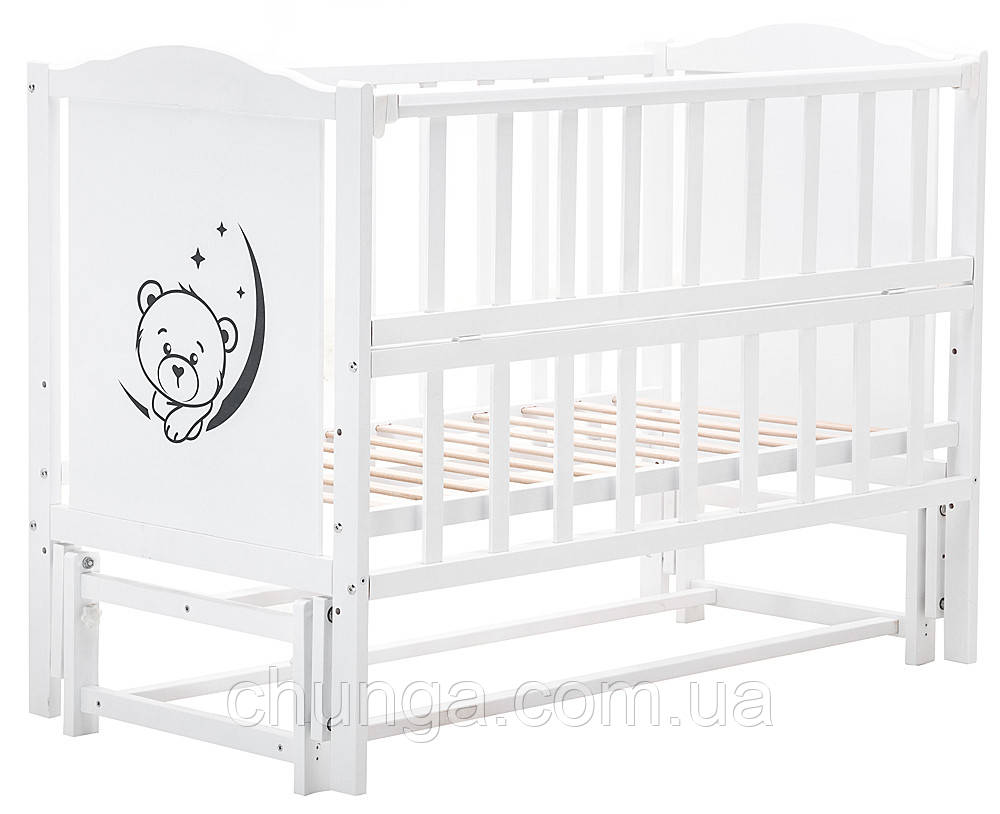 Кровать Babyroom Тедди Т-02 фигурное быльце, маятник продольный, откидной бок, белый