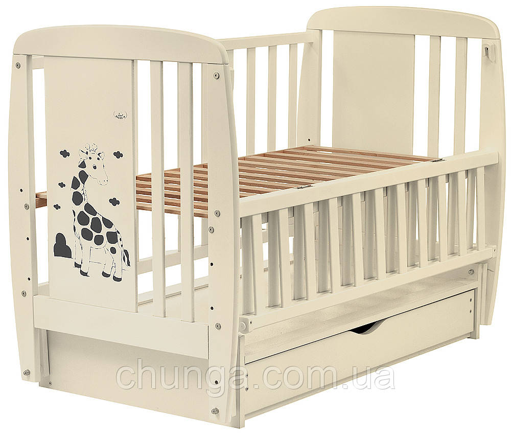 Кровать Babyroom Жирафик маятник, ящик, откидной бок DJMYO-3 бук слоновая кость