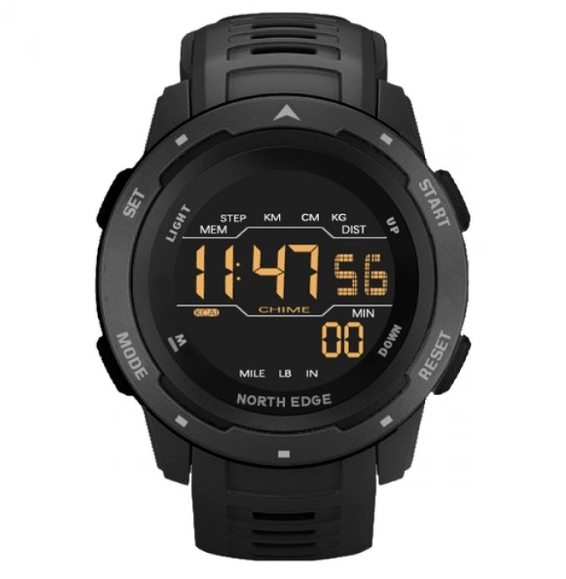 Військово-спортивний наручний чоловічий годинник із каучуковим ремінцем із підсвіткою з лічильником калорій,таймером, фото 1