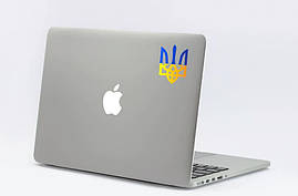 Патріотична наклейка на ноутбук / планшет "Жовто-блакитний герб України / Тризуб" 12х8 см