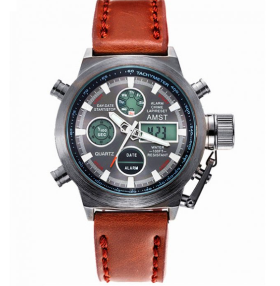 Годинники круглі військові та армійські зі шкіряним ремінцем, Тактичні бюджетні чоловічі годинники, фото 1