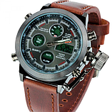 Годинники круглі військові та армійські зі шкіряним ремінцем, Тактичні бюджетні чоловічі годинники, фото 9