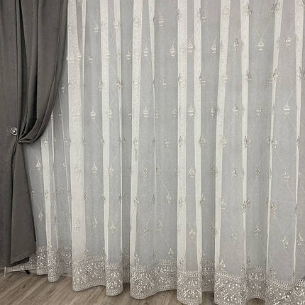 Елегантна тюль грек-сітка з вишивкою №24515 для спальні, дитячої, вітальні Сірий, фото 3