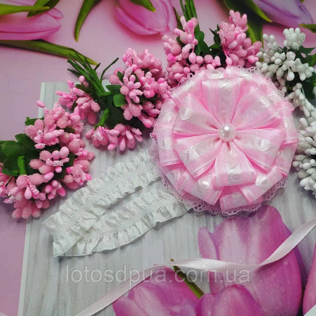 Дитяча повязка на голову з бантом "Рюша", рожева
