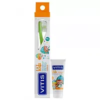 Зубная щетка детская мягкая VITIS KIDS + паста-гель для детей (3-6) желтая или синяя 000000421614