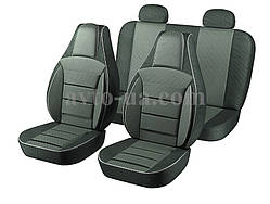 Чохли  PILOT  2111/2112/Priora HB/Chevrole Niva /Каліна  шкірозамінник  + Тканина чорно/сера