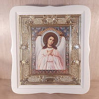 Икона Ангел Хранитель, лик 15х18 см, в белом фигурном деревянном киоте, тип 2.