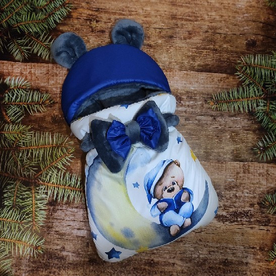 Спальник для малюків, принт Ведмедик на місяці, плащівка + махра