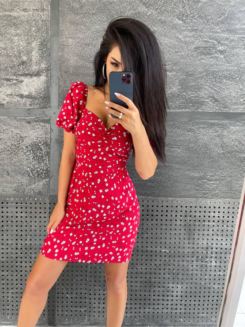 Плаття міні з декольте та коротким рукавом, фото 1