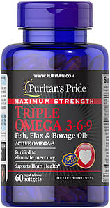 (термін по 12,23) Омега-3-6-9 Puritan's Pride Triple Omega 369 Fish Flax&Borage Oils 60 капс.