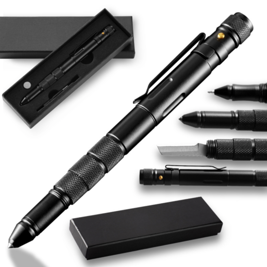 Ручка мультитул із ножем і ліхтариком RovTop багатофункціональна Чорні 0,5 мм