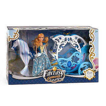 Ігровий набір для дівчинки Карета з конем та лялькою "Карета Попелюшки" 328 А Блакитний