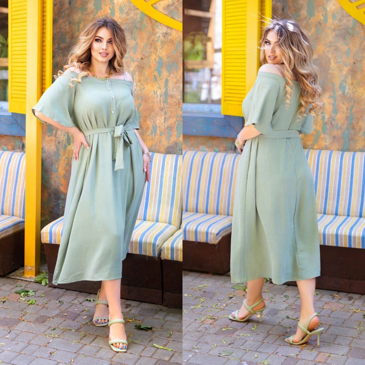 Романтичне жіноче плаття міді оливкове (5 кольорів) NS/-64153
