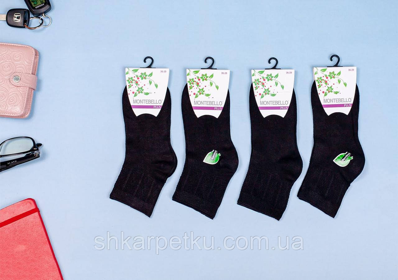 Шкарпетки середні жіночі Montebello однотонні з ажурною широкою гумкою 35-40 12шт в уп чорні