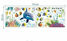 Наклейки у ванну "дельфін і рибки" (лист25*70 см) рибки наклейки для дітей, фото 2