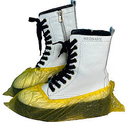 Бахіли поліетиленові 3 г жовті - 100 шт/уп (50 пар), міцні одноразові медичні бахіли | Сертифікати