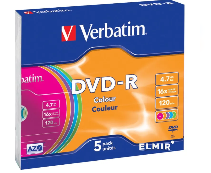 Диск Verbatim DVD-R AZO 4.7GB 16X COLOUR SURFACE (SC-5 шт)