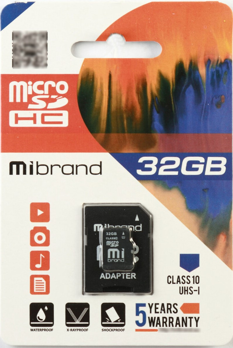 Карта пам'яті Mibrand microSDHC 32GB Class 10 UHS-1 (adapter SD) (MICDHU1/32GB-A), фото 1