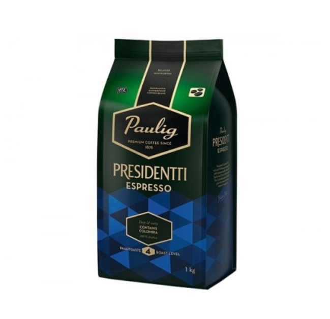 Кава у зернах 1 кг Арабіка Робуста Паулік Presidentti Espresso